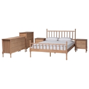 Baxton Studio Laurent Bamboo-Style 5-Piece Bedroom Set - Spindle Platform Bed with Matching Dresser, Chest, and Two Nightstands, Cottage Farmhouse Style, Queen